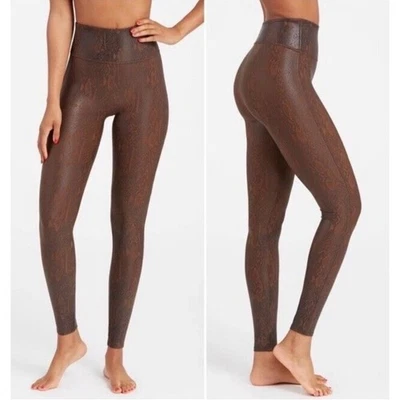 SPANX Faux Leather Snake Print High Waist Leggings Brown Womens 2X - Image 1 of 4