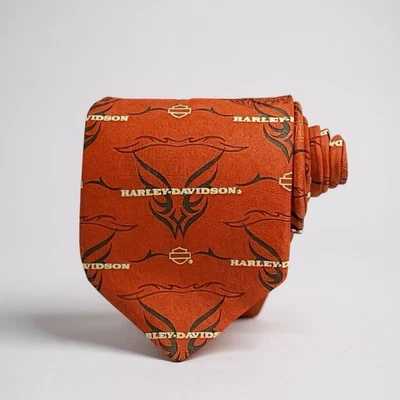 Corbata de cuello roja ladrillo vintage Harley Davidson x Ralph Marlin tatuaje de seda para hombre Foto 1 de 4