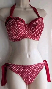 Pour Moi Spice Island Polka Dot Pin-up Halter Bandeau Bikini 👙Bundle x 3 32F/10 - Picture 1 of 12