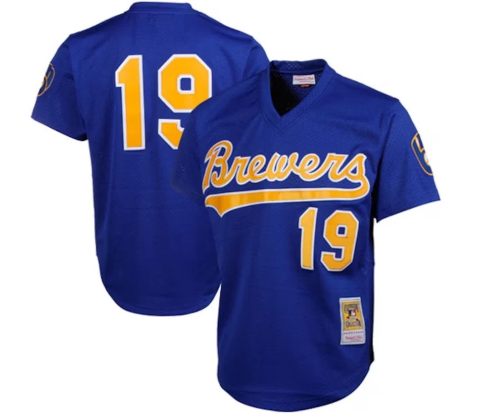 Camiseta de béisbol Mitchell & Ness Miliwaukee Brewers #19 nueva para hombre talla $100 Foto 1 de 1