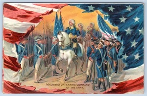 1910's WASHINGTON TAKES COMMAND of ARMY PATRIOTIC AMERICAN FLAG TUCK'S POSTCARD - Picture 1 of 2