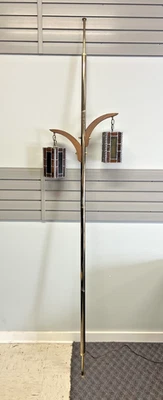 Vintage TENSION POLE LAMP mid century modern floor light gold wood metal 50s 60s - Image 1 of 4