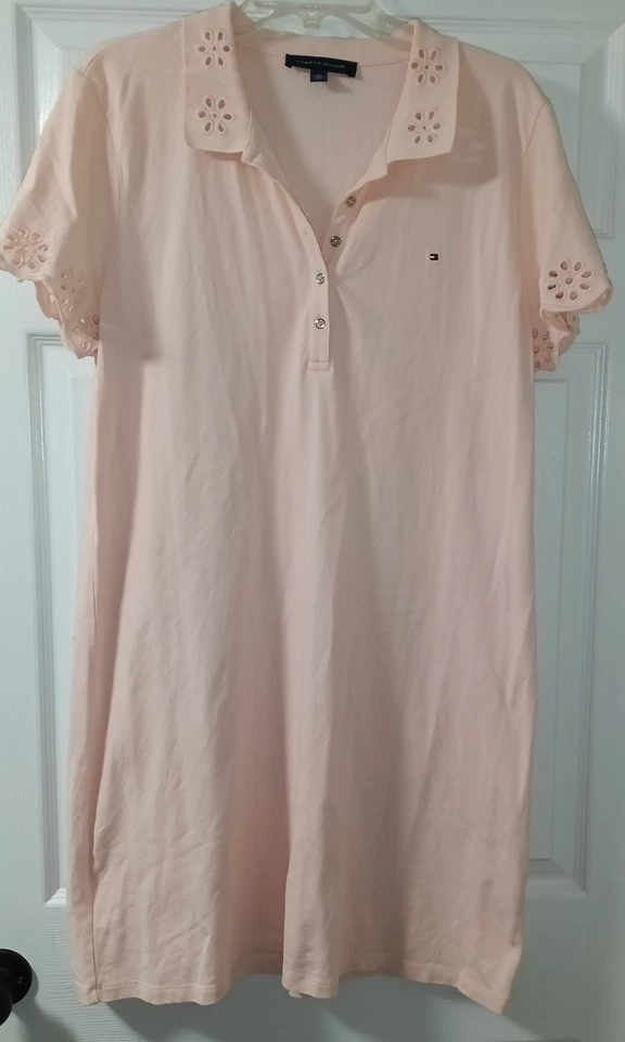 Vestido Tommy Hilfiger Melocotón Manga Corta Polo Floral Recorte Acento Talla XL Foto 1 de 4