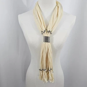 Cream Silver Ring Fringe Trimmed Adjustable Fashion Scarf NWOT - Picture 1 of 5