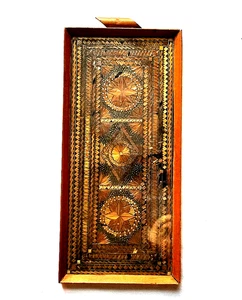Hungarian Micro Mosaic Straw Marquetry Flower Sunburst Hanging Tray Wall Panel - Picture 1 of 6