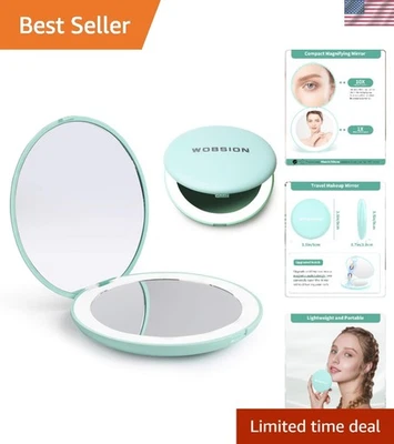 Espejo de Maquillaje de Viaje con Iluminación LED, Aumento 1x/10x, Compacto, Portátil para... Foto 1 de 4