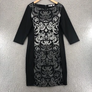 New York & Company Dress Womens Medium Black Shift Above Knee 3/4 Sleeve Stretch - Picture 1 of 10