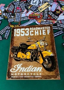 INDIAN MOTORCYCLE ROADMASTER 1953 Tin Metal Sign Wall w FREE PATCH decor vintage - Picture 1 of 2