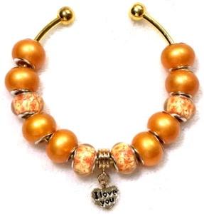 I Love You Dangle Charm Orange Murano Lampwork Glass Beads Bangle Bracelet USA - Picture 1 of 4