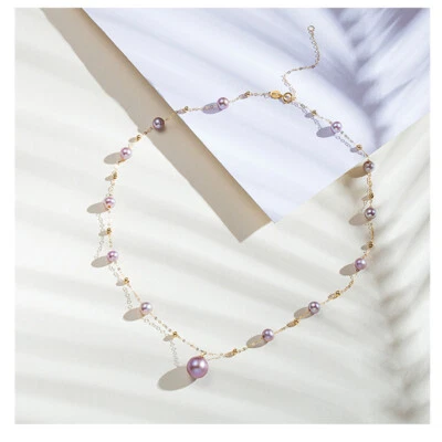 Потрясающий натуральный пресноводный жемчуг ожерелье шикарный ошейник цепочка подарок для женщин - Изображение 1 из 4