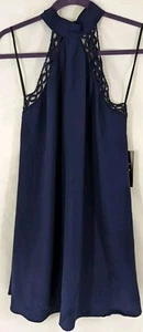 Neu mit Etikett Lulus Any Sway Form oder Form Spitzen-Neckholderkleid Damen SMALL marineblau Skater - Bild 1 von 7