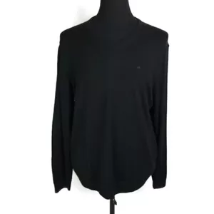 Calvin Klein Fine Merino Wool V-Neck Sweater Mens XL Black Charcoal Grey NWT - Picture 1 of 10