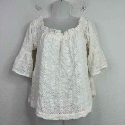 Camisa Floreat Mujer M Blanca Ojales Campesino Boho Cottagecore Romántico Caprichoso Foto 1 de 4