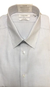 Calvin Klein Men's Dress Shirt Gingham Stretch Slim Fi,Blue Cloud, Sz 15 32/33 - Picture 1 of 7