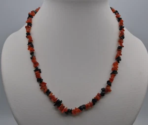 Collana scheggiata in corniola con onice nera, lunghezza circa 46 cm - Foto 1 di 1