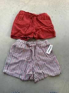 New Set Of 2 Old Navy Sz 4T Linen Blend Pull On Shorts Red Striped 4th Of July - Picture 1 of 2