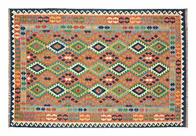 Afghan Maimana Kelim Teppich 200x300 Handgewebt Bunt Geometrisch Handarbeit 65 - Bild 1 von 4