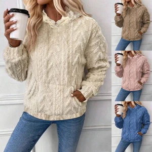 Women Fleece Pullover Long Sleeve Hooded Pockets Sweatshirts Hoodies Tops Winter - Picture 1 of 18
