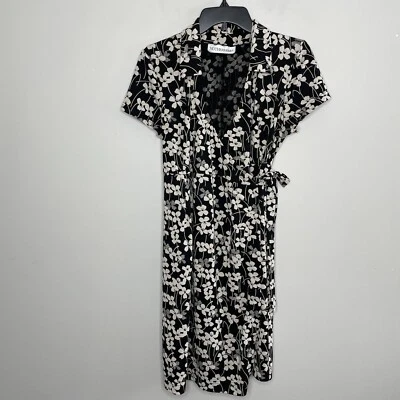 MOTHERHOOD Wrap Dress Maternity Medium Black Floral Jersey Stretch - Image 1 of 4