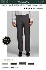 Jos A Bank Hose Herren 30x32 Tailored Fit Anzughose grau neu im Paket - Bild 1 von 5