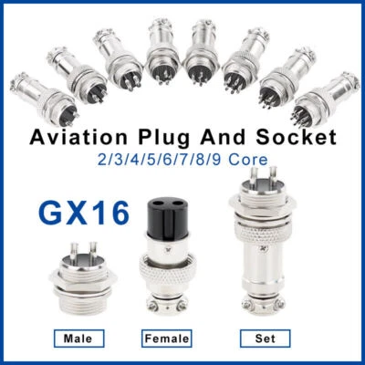 Panel Cable Connector GX16 Aviation Plug 2Pin To 9Pin 16 mm Metal Male+Female - Image 1 of 4