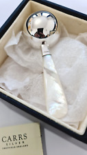 Sterling Silver Baby Rattle Toy Mother of Pearl Handle 10cm Boxed Gift RPR £264
