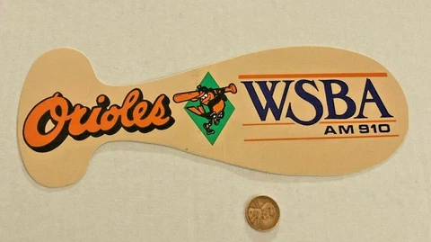 Vintage Baltimore Orioles WSBA AM910 Bat Shaped Sticker Rare NOS Cover