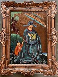 Cobre esmaltado asiático vintage en relieve por el herrero de cobre francés Albert Gilles. - Imagen 1 de 11