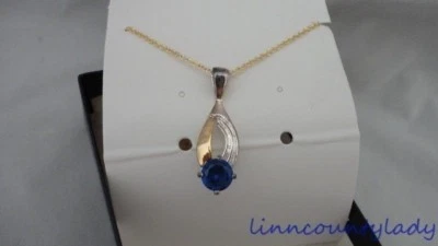 Vtg Simulated Sapphire Necklace 14K GE White and Yellow Unworn with Box - Image 1 of 3
