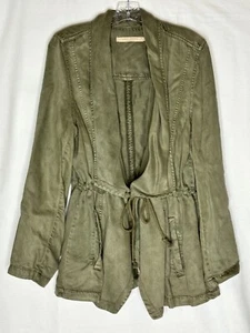 Max Jeans Casual Army Green Jacket Drawstring Tie Side Pockets Sz L - Picture 1 of 5