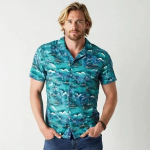 Camicia uomo hawaiana con bottoni Evergreen Island, camicia vintage, taglia large - Foto 1 di 6