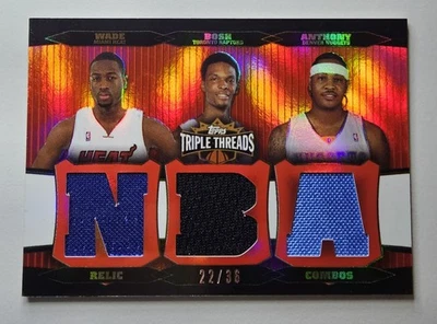 Dwyane Wade Chris Bosh Carmelo Anthony Jersey Relic 22/36 2006-07 Triple Threads - Image 1 of 2