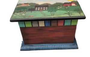 Valerie Kissen VOLKSKUNST Americana Holz Rezeptbox COUNTRY FARM Vintage handbemalt - Bild 1 von 9