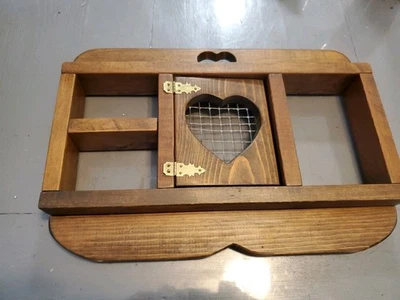 Vtg wood Wall Display Shelf knickknacks Art Decor cottage core heart door 16x11 - Image 1 of 4
