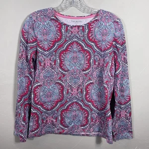 Talbots Pink & Blue Paisley Long Sleeve Top Sz Sm - Picture 1 of 4