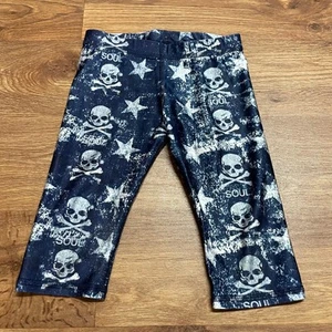Terez x Soulcycle Girls Yoga Capris Navy Blue Silver Skull Stars Size Large - Picture 1 of 5