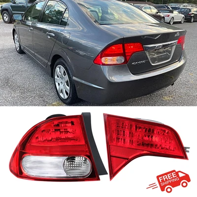 Tail Light Set For 2009-2011 Honda Civic Left Inner and Outer Clear Red Halogen Foto 1 de 4