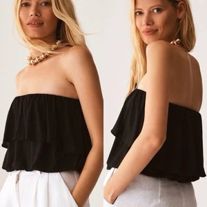 NWT Anthropologie Tiered Strapless Flounce Tube Top Womens XL Black - Picture 1 of 6