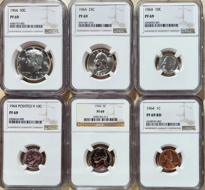 1964 Proof Set ALL NGC PR-69!! Both Dimes Included. No Spots!PERFECT 69 SET - Image 1 of 2