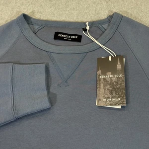 Kenneth Cole Sweatshirt mit Rundhalsausschnitt Herren L blau Citybewohner Logoärmel neu mit Etikett - Bild 1 von 12