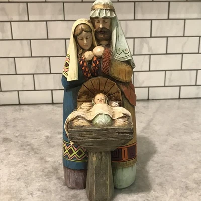 Estatueta estátua pintada à mão Presépio Sagrada Família Maria José Menino Jesus Manjedoura - Imagem 1 de 4