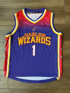 Camiseta deportiva de baloncesto juvenil Harlem Wizards #1 púrpura y roja autografiada talla YL - Imagen 1 de 5