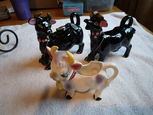 Vintage Elsie Cow Creamer Pitcher Purple with Gold Horns and Bell Japan & Blk - Picture 1 of 15