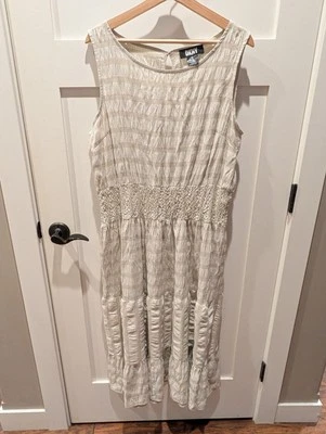 DKNY Smocked Long Maxi Dress Womens 14 Tiered Beachy Summer Sleeveless White - Image 1 of 4