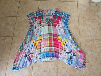 JOHNNY WAS Womens Top Medium M  Floral Print  Short Sleeve Boho - Image 1 of 4