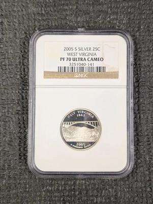 2005-S PF 70 ULTRA CAMEO West Virginia Silver Statehood Quarter NGC - Flawless - Image 1 of 4