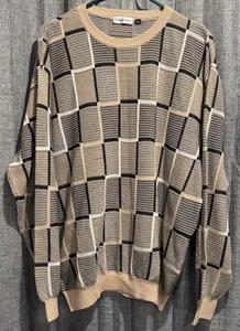 Bullock & Jones Cotton XL Sweater With Tan/black/white Textured Geometric EUC - Picture 1 of 8