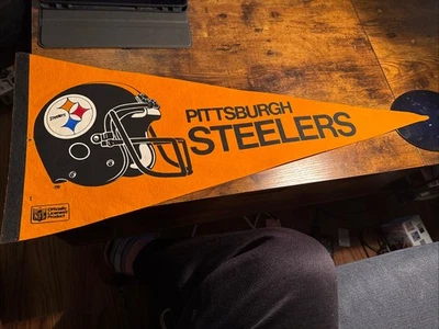 PITTSBURGH STEELERS Máscara Facial Completa Feltro Laranja Vintage Tamanho Completo Pennant Anos 80 - Imagem 1 de 4