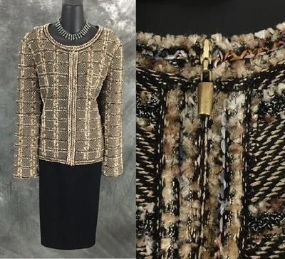 HERMOSA Chaqueta St John Punto Beige Negro Multi Traje Blazer Talla 16 Foto 1 de 4