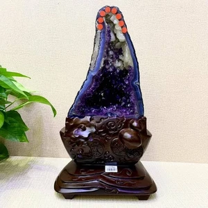 26LB Natural Brazil Amethyst geode Crystal quartz Church Cathedral Geode+stand - Picture 1 of 4